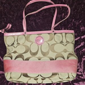 Coach Pink and Brown Monogram Medium Tote Bag